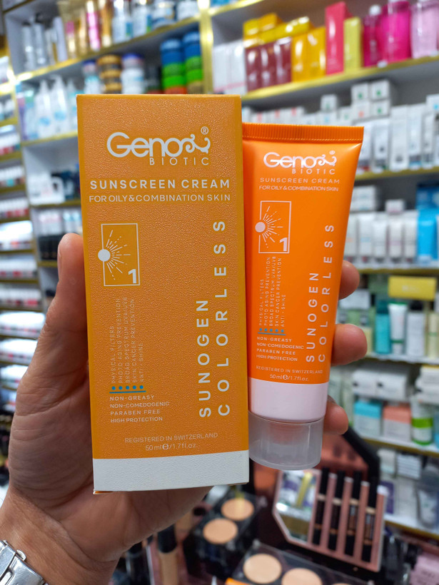 کرم ضدآفتاب ژنوبایوتیک (سانوژن) پوست چرب و مختلط بی رنگ spf50 حجم ۵۰ میلی لیتر