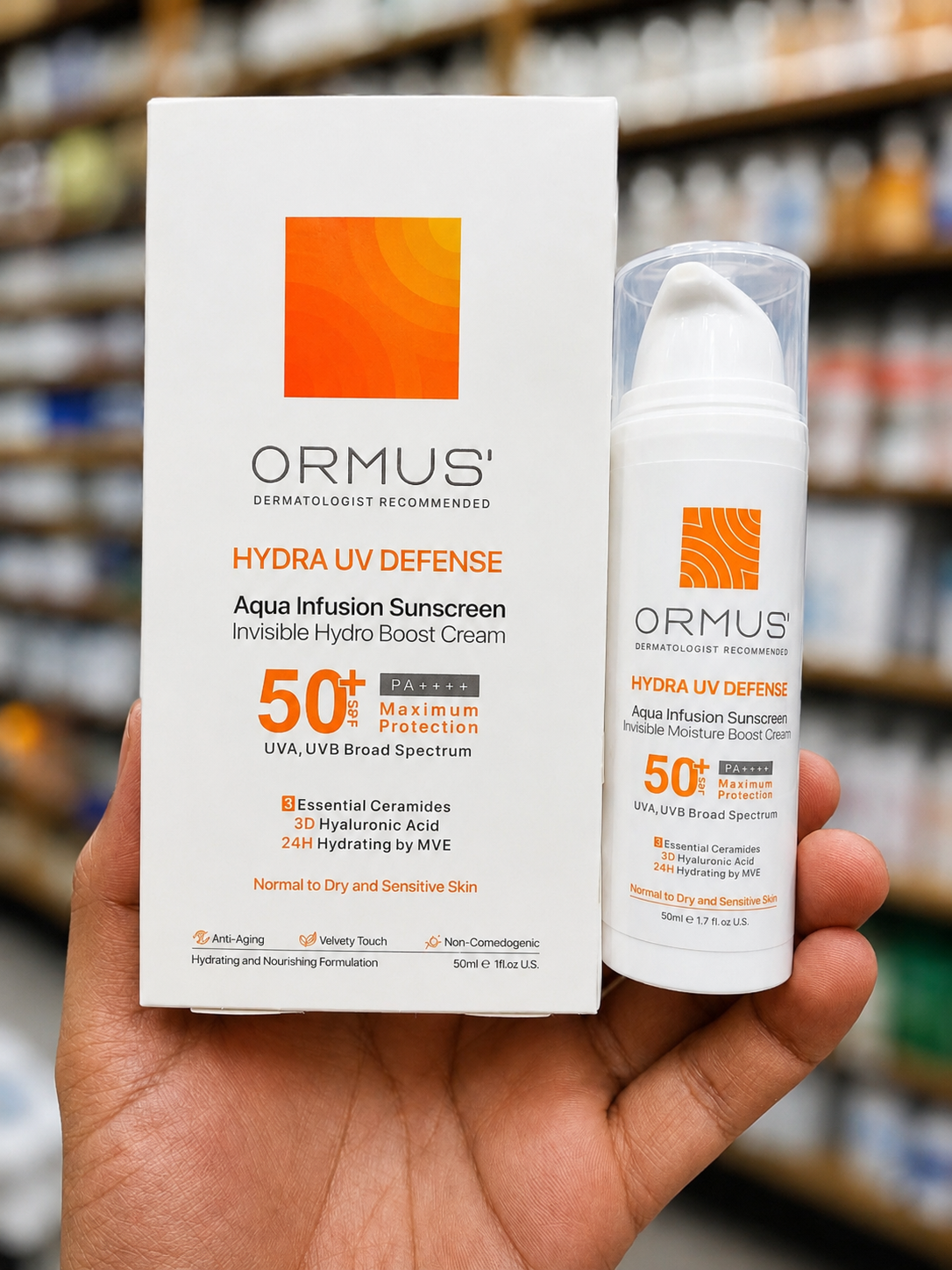 فلوئید ضد آفتاب مات اورموس SPF50 حجم ۵۰ میلی‌لیتر مناسب پوست چرب و مختلط با جذب سریع و فاقد چربی